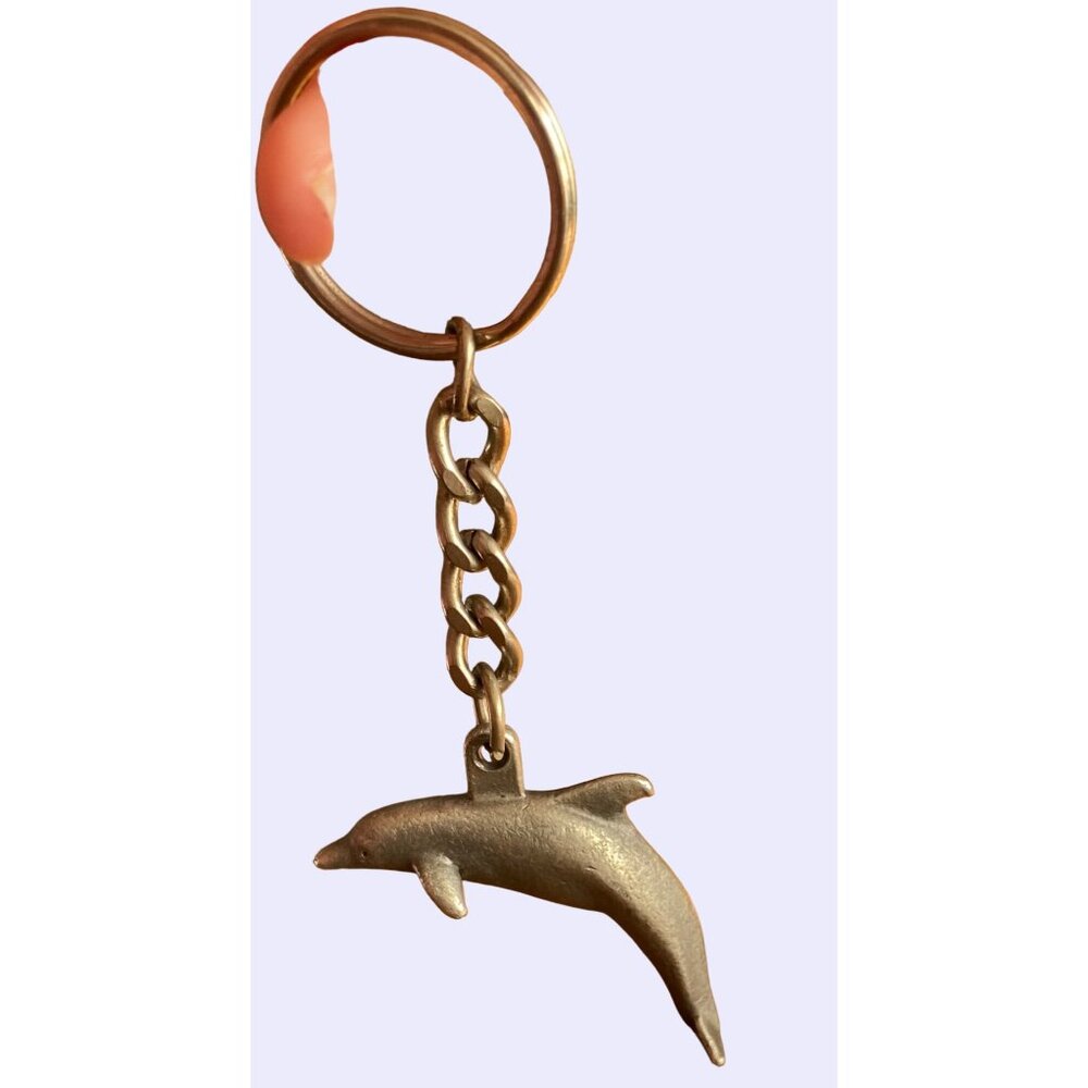Dolphin Shaped Metal Keychain With Chain Link Design